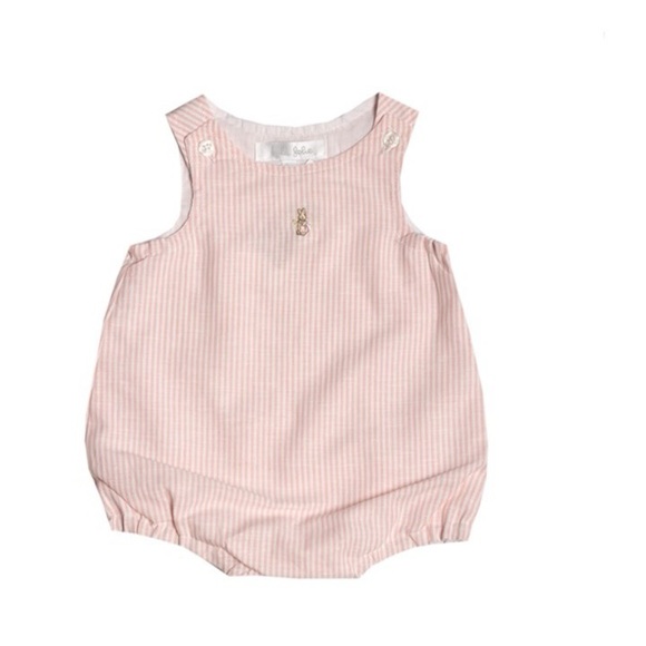 Pink Striped Linen Onesie Sizes: 3, 6, 9 M - Picture 1 of 1